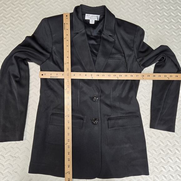 St John Evening Formal Blazer Jacket Womens 6 Black Longline Designer USA Flawed - Picture 8 of 11
